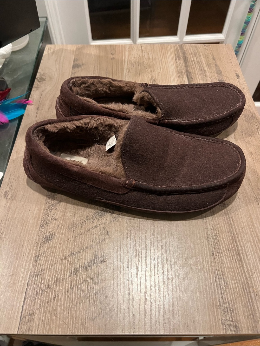 UGG Dark Brown Suede Fur-Lined Slip-On Loafers